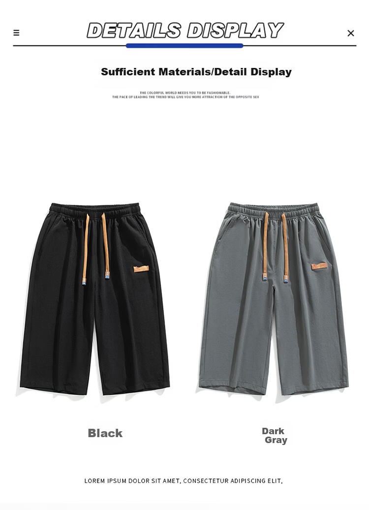 Cotton Casual Men's Loose Sports Trendy Seven-Point Cool Ice Silk Shorts Black XL 17