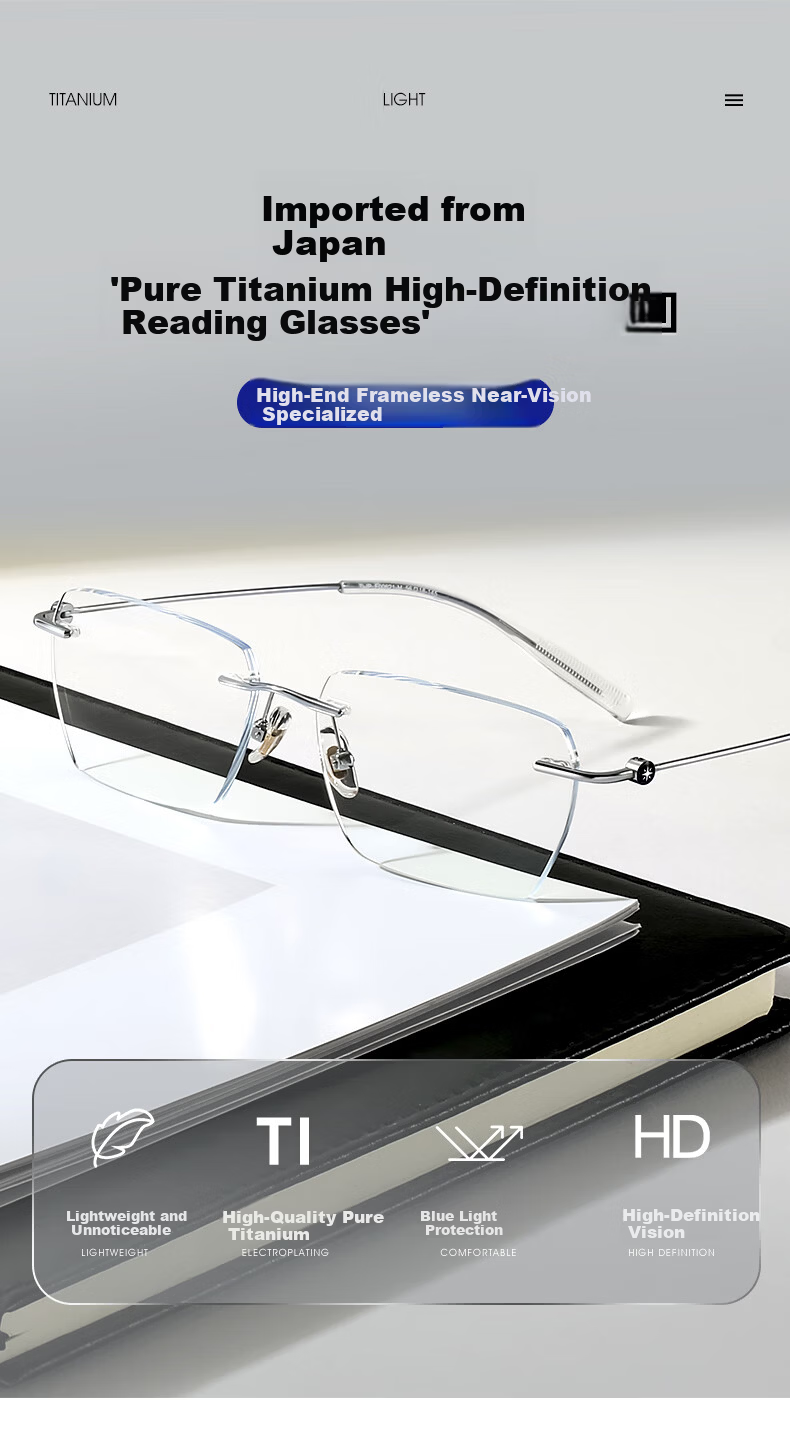 CAPONI Japanese Imported Pure Titanium Reading Glasses Men Genuine Ultra-Light Frameless Blue Light Blocking Premium Presbyopia Glasses Women 2