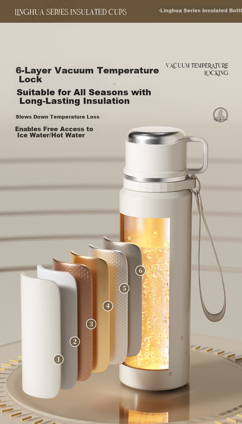Chuida Huang Insulated Bottle 316 Stainless Steel with Tea Infuser Women's Children's Gift Large Capacity Water Bottle 600ml (Bellflower Design) 10
