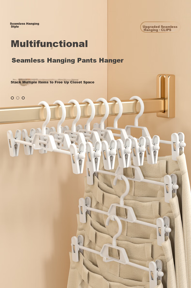 FK Stainless Steel Pants Hanger, Non-Slip Trouser Clips, Extendable Coat Hanger, Seamless Pants Clips, Storage Organizer, Pack of 10 1