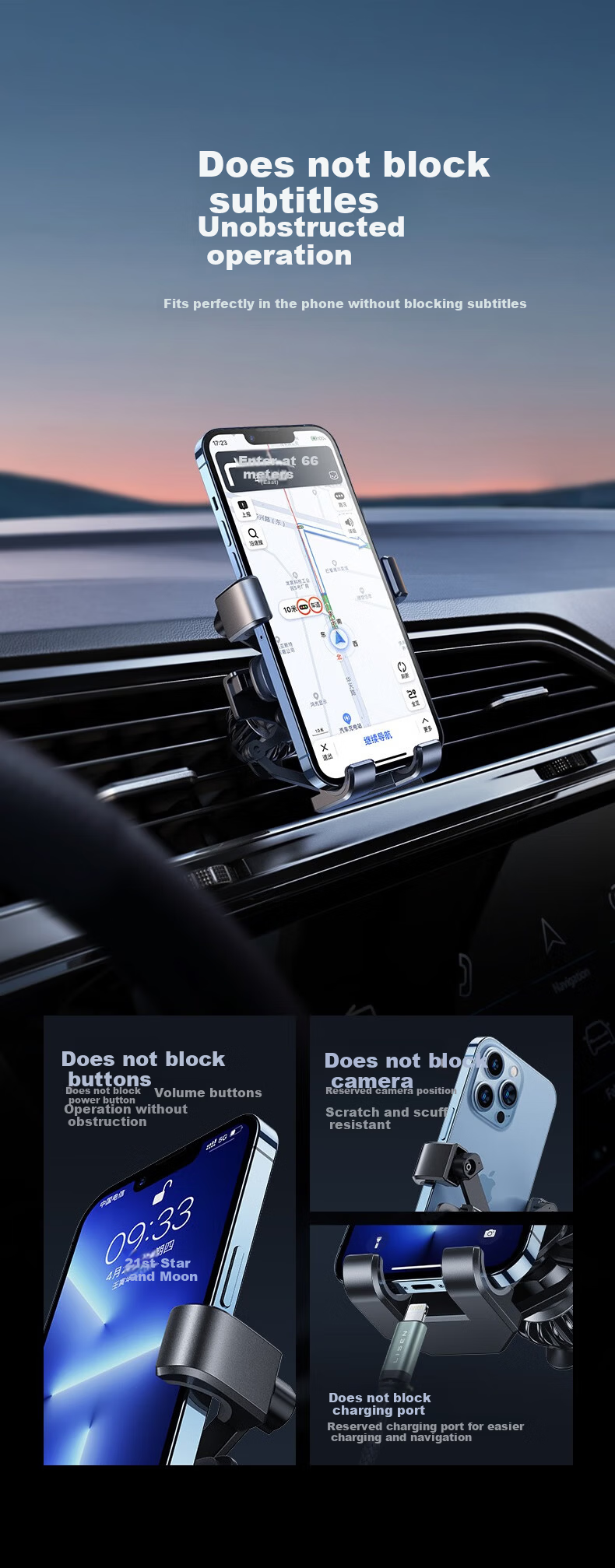 BIMLL Car Phone Holder New Anti-Shake Car Navigation Support Mount Air Vent Clip 12