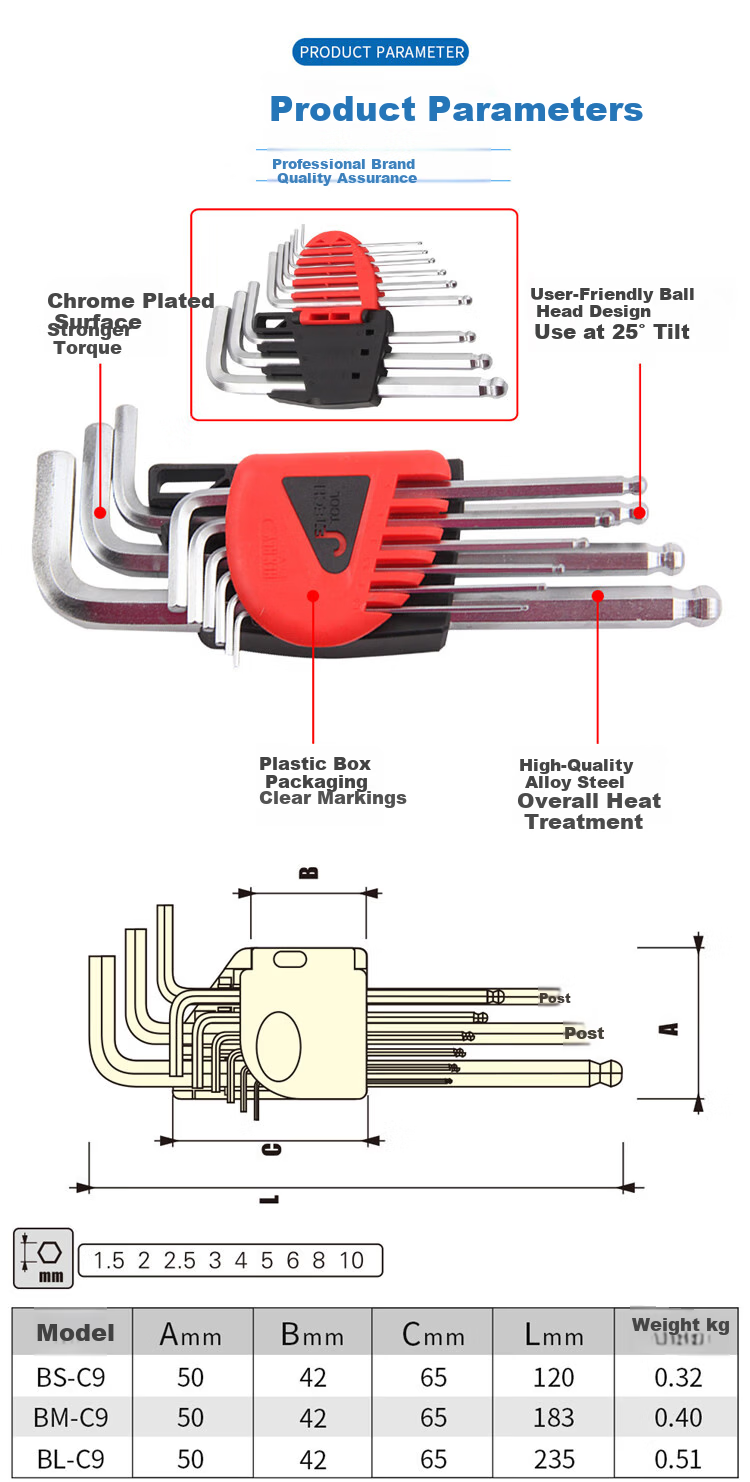 JETECH PM-C10 10-Piece Hex Key Wrench Set Flat Head Hex Key Screwdriver Home Mechanical Repair Tool Kit 2