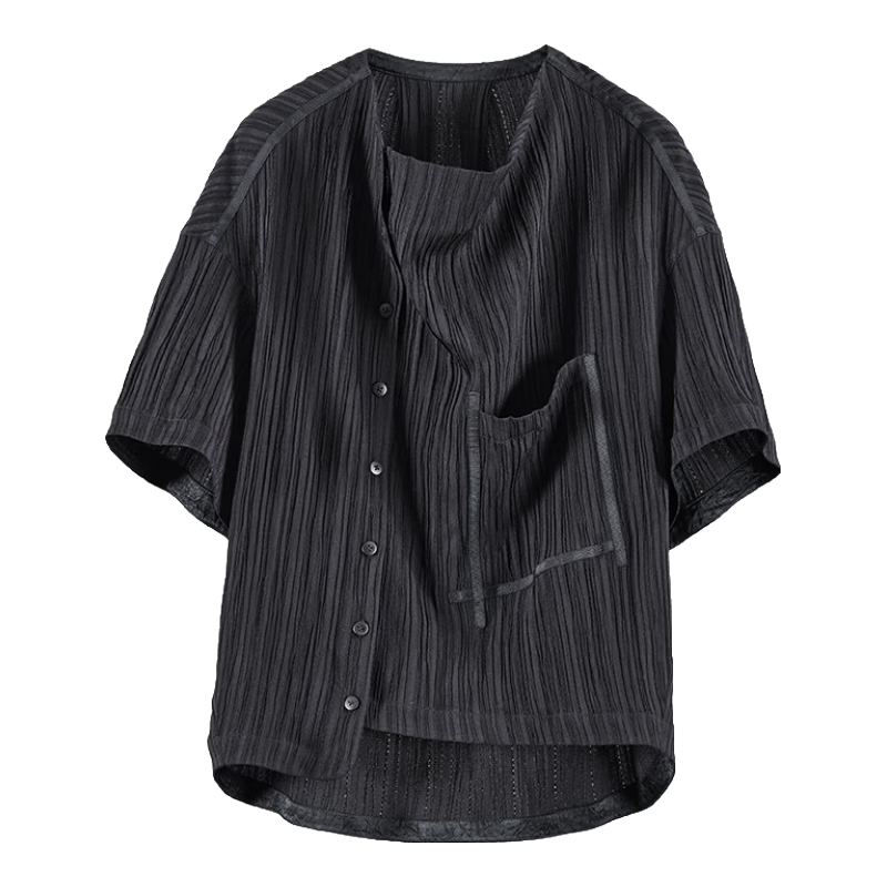Rizhuo Original White Scoop Neck Short Sleeve Shirt 2025 Summer New Wave Pattern Loose Side Placket Niche Women's Shirt