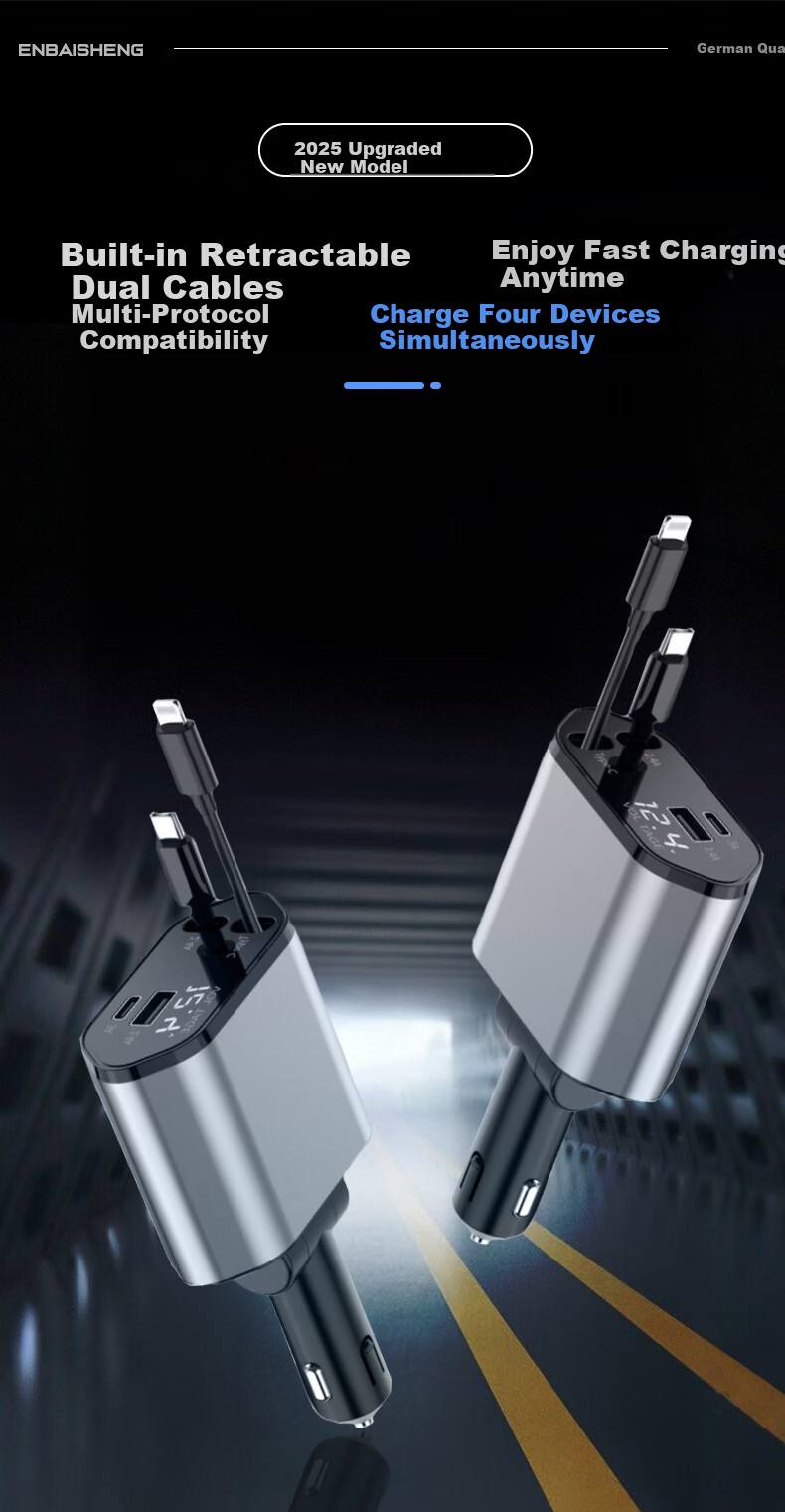 Enbaisheng Car Charger Cigarette Lighter Super Fast Charging 120W High Power Flash Charge Compatible with Apple 16 Huawei Vivo Honor OPPO Xiaomi USB 3-in-1 and 2-in-1 with Cable 7