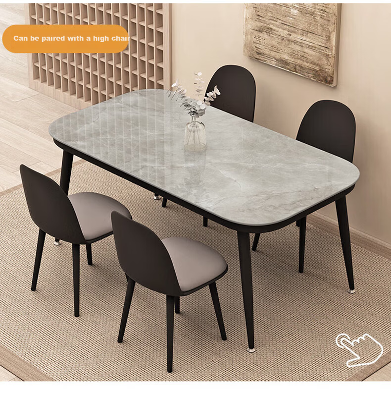 Fanshe Home Dining Table Marble Pattern Simple Small Apartment Rectangular Tempered Glass Dining Table for 4-6 People 6