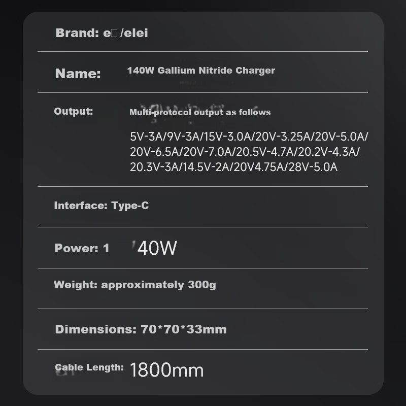 Elei Lenovo ThinkBook 16 G7+IAH Legion GaN 140W Laptop Power Adapter PD Charger for Tablet Phone Y9000p/Y7000 20V7A