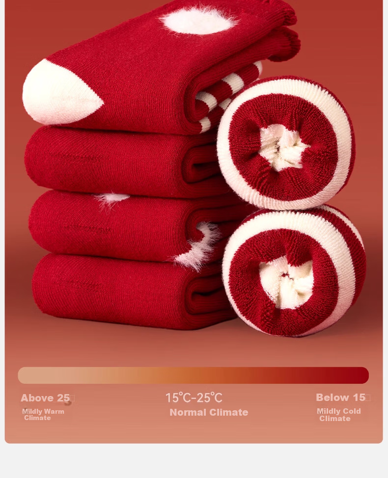 Mianqixiong Baby Socks Autumn Winter Thickened New Year Terry Socks Infant Girls Warm Red Mid-Calf Socks Winter Toddler 4