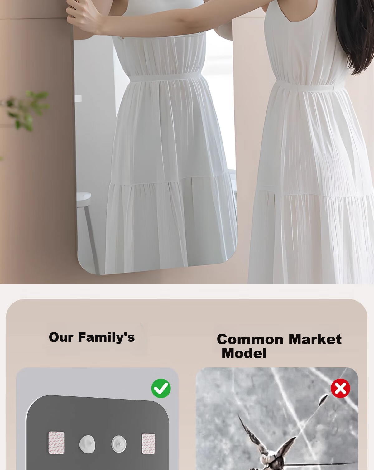 Millennium Huafu Self-Adhesive Wall Mirror Full-Length Bedroom Makeup Hanging Dressing Mirror 40*120cm 15