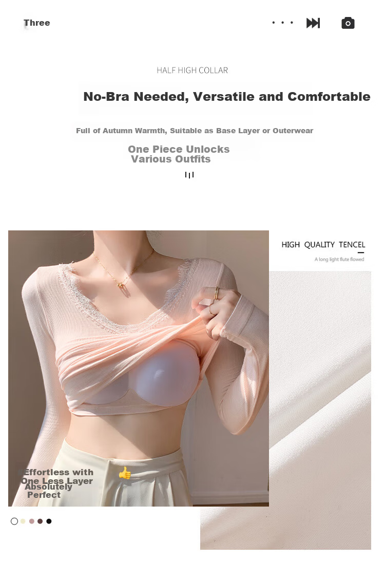 LangSha Women's Ribbed Long Sleeve T-Shirt Slim Fit Base Layer Bra-Free Spring Autumn Top 2