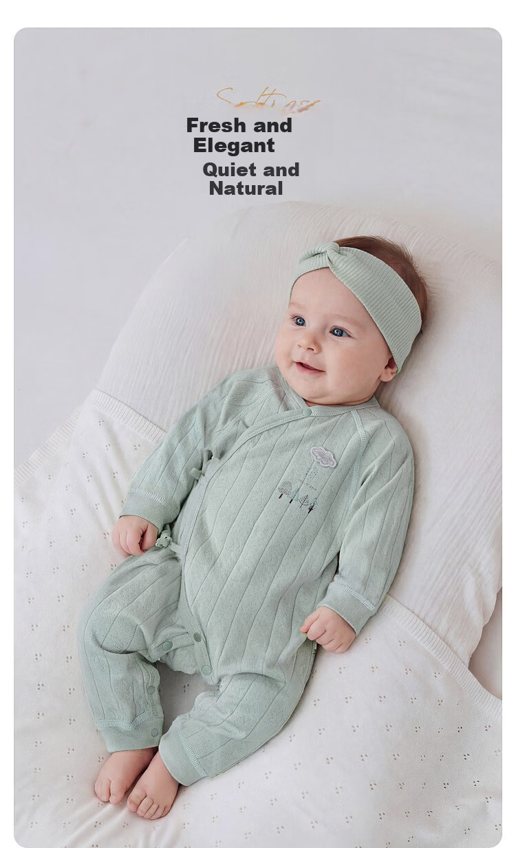 Babylove Newborn Cotton Tie-Up Jumpsuit Spring Autumn Infant Breathable Jacquard Monk Suit 1