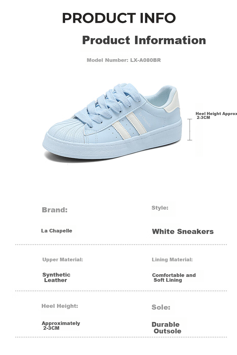 La Chapelle Women's Casual Sneakers Soft Sole Sport White Shoes A080BR White Size 39 9