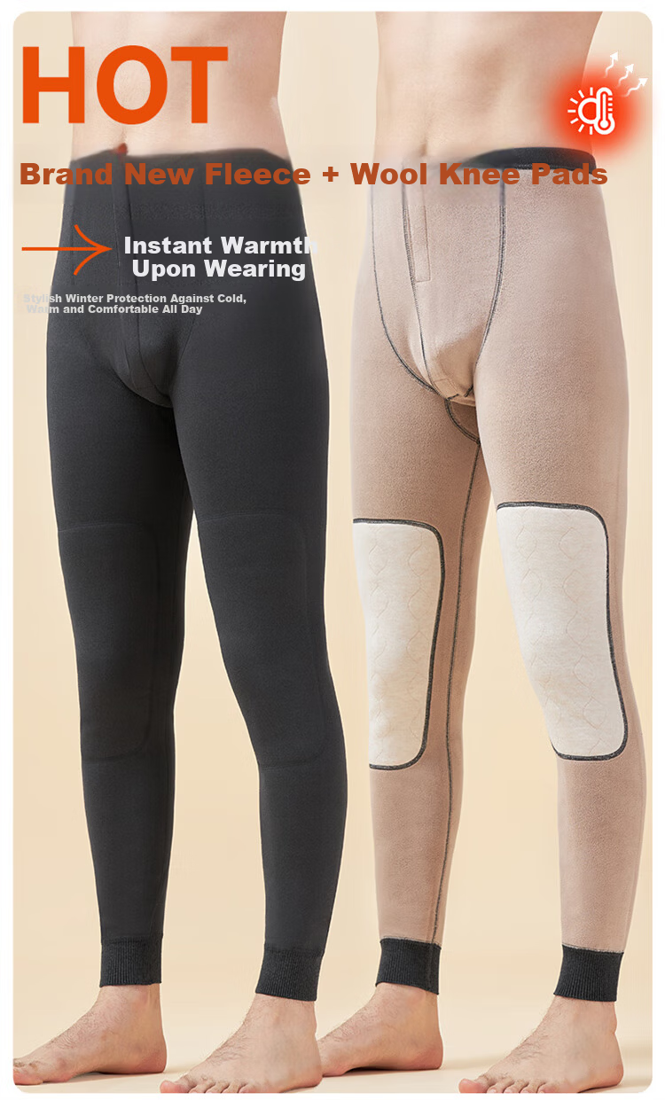 Me feeling Men's Thermal Pants Autumn Winter New Thickened Fleece Lined Wool Silk Knee Support Slim Fit Base Layer Pants Plus Size 1