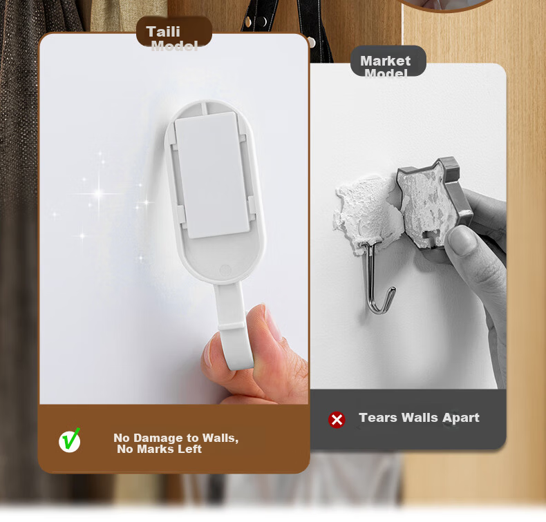 Taili No-Trace Adhesive Hooks Strong No-Drill Wall Hooks for Bathroom Kitchen Door Clothes Hangers, 4-Pack 9