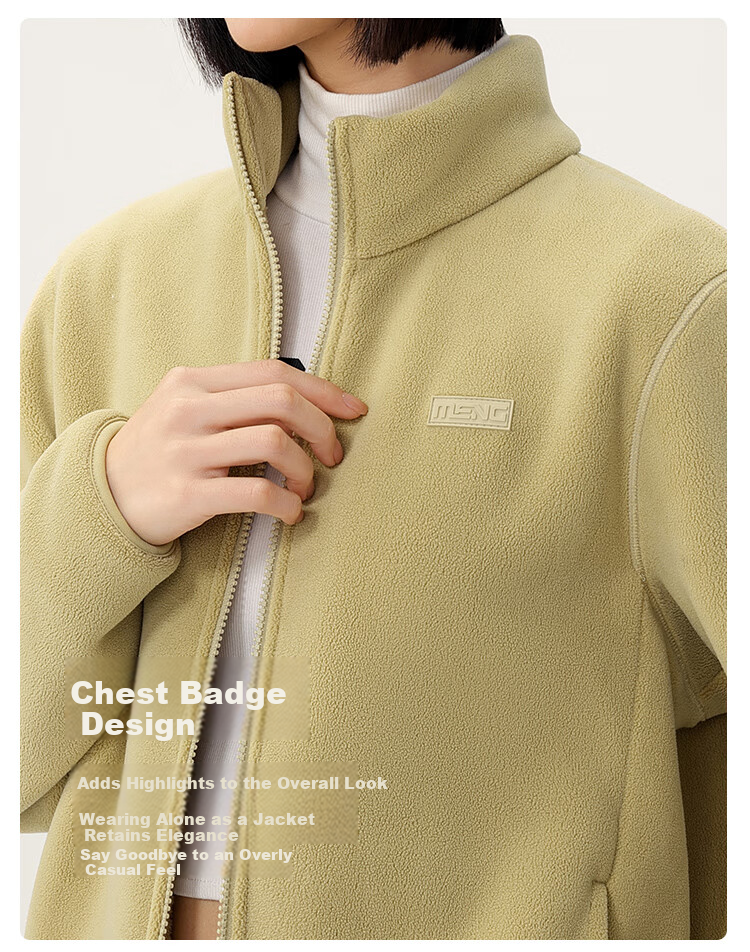 Snow Flying Women's Fleece-Lined Casual Fashion Windproof Stand Collar Polar Fleece Jacket New Tender Yellow Fleece-Lined M 5