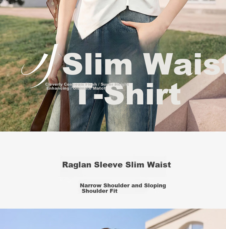 Shangdu Bira Raglan Sleeve Pure Cotton T-Shirt Women Spring Summer Crew Neck Knot Slim Fit Irregular Hem Tailored Casual Top 2