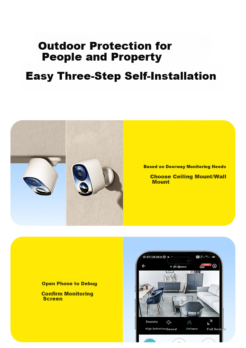 Tuqiang Wireless WiFi Magnetic Doorway Staircase Camera Battery-Powered Indoor Outdoor HD Remote Mobile Surveillance Camera No Drilling Required 32