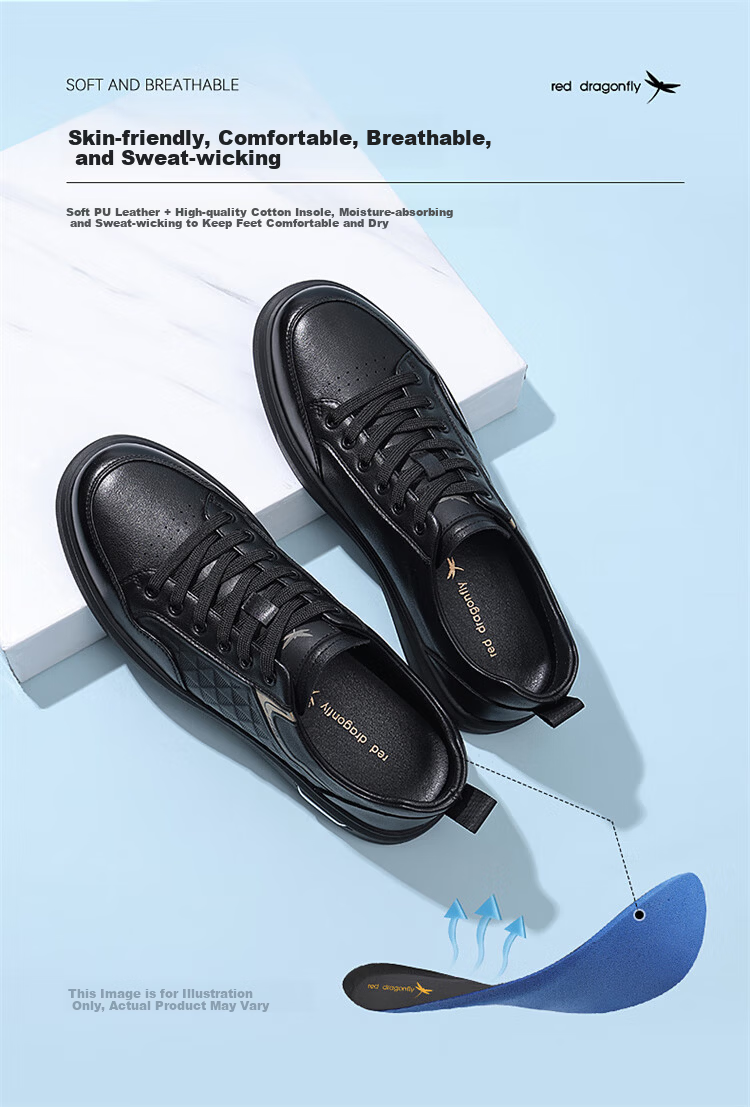 Red Dragonfly Men's Casual Sports Shoes Black Leather Panel WXA151341 Size 38 3