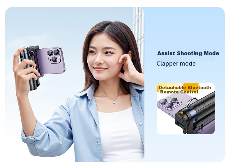 Samtogo Zoom Mini Selfie Stick Phone Holder Floor Tripod Compact Portable Travel Gadget 360° Rotating Stabilized Gimbal Follow Shooting Multifunctional All-in-One 13