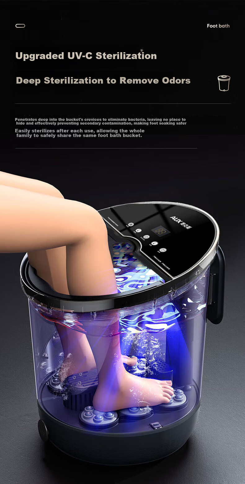 AUX AFB-1822 Foot Bath Bucket Heated Massage Smart Over-Knee Calf Steaming Deep Basin Constant Temperature Electric Foot Soak Basin Gift for Parents and Girlfriend Birthday Holiday 6