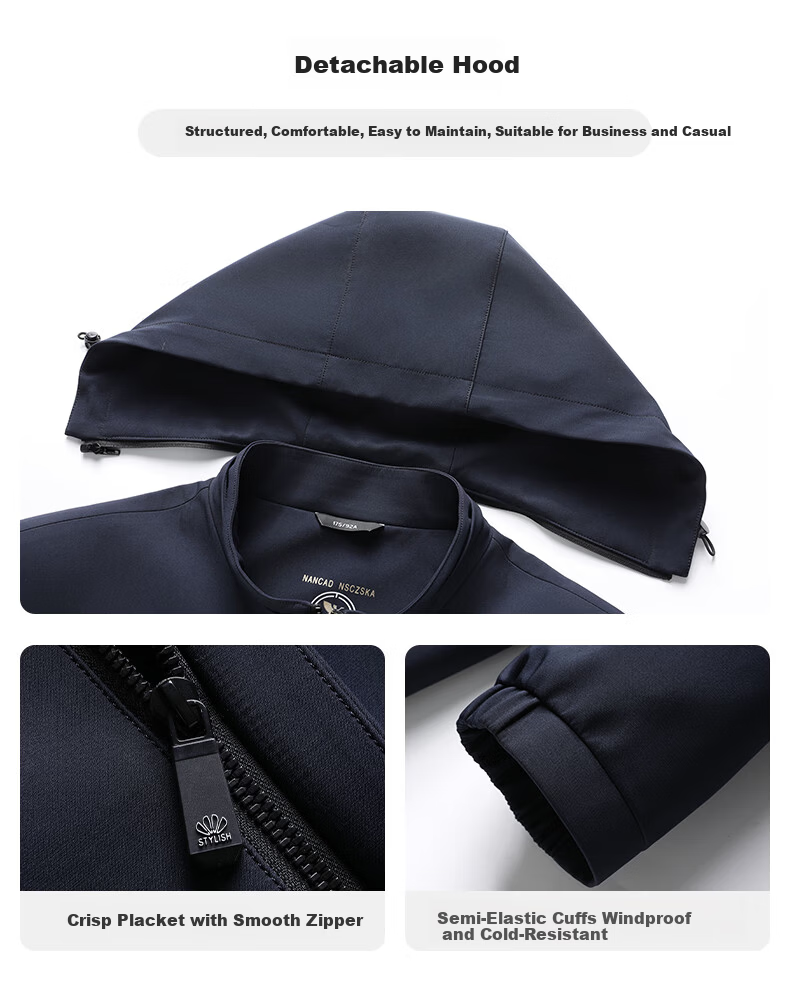 Shanshan Men's Spring Autumn Jacket with Detachable Hood Business Casual Versatile Trench Coat Dad Style 4
