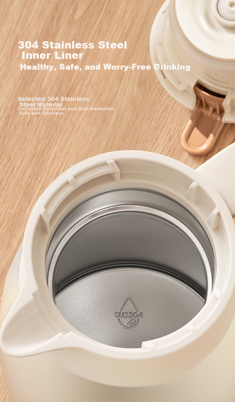 Joyoung Insulated Thermos Outdoor Large Capacity Water Bottle 304 Stainless Steel Vacuum Thermal Flask Hot Water Kettle Cream White 2L 3