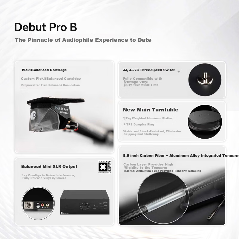 Pro-Ject Debut Pro B Vinyl Turntable Black - Austrian Original Imported Home Record Player
