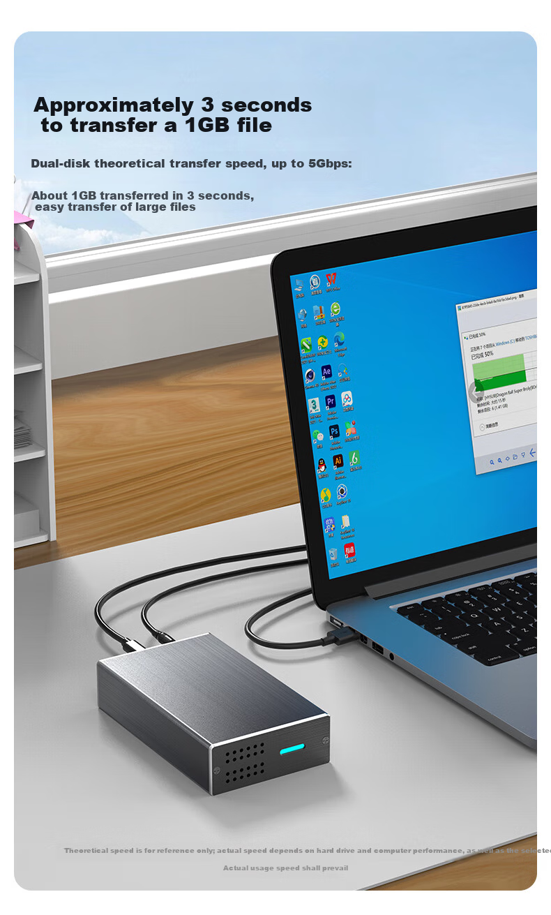 GODO SATA Disk Array Enclosure 2.5 Inch Dual Bay RAID External Type-C USB 3.0 Mechanical SSD HDD Case for Desktop Laptop 2