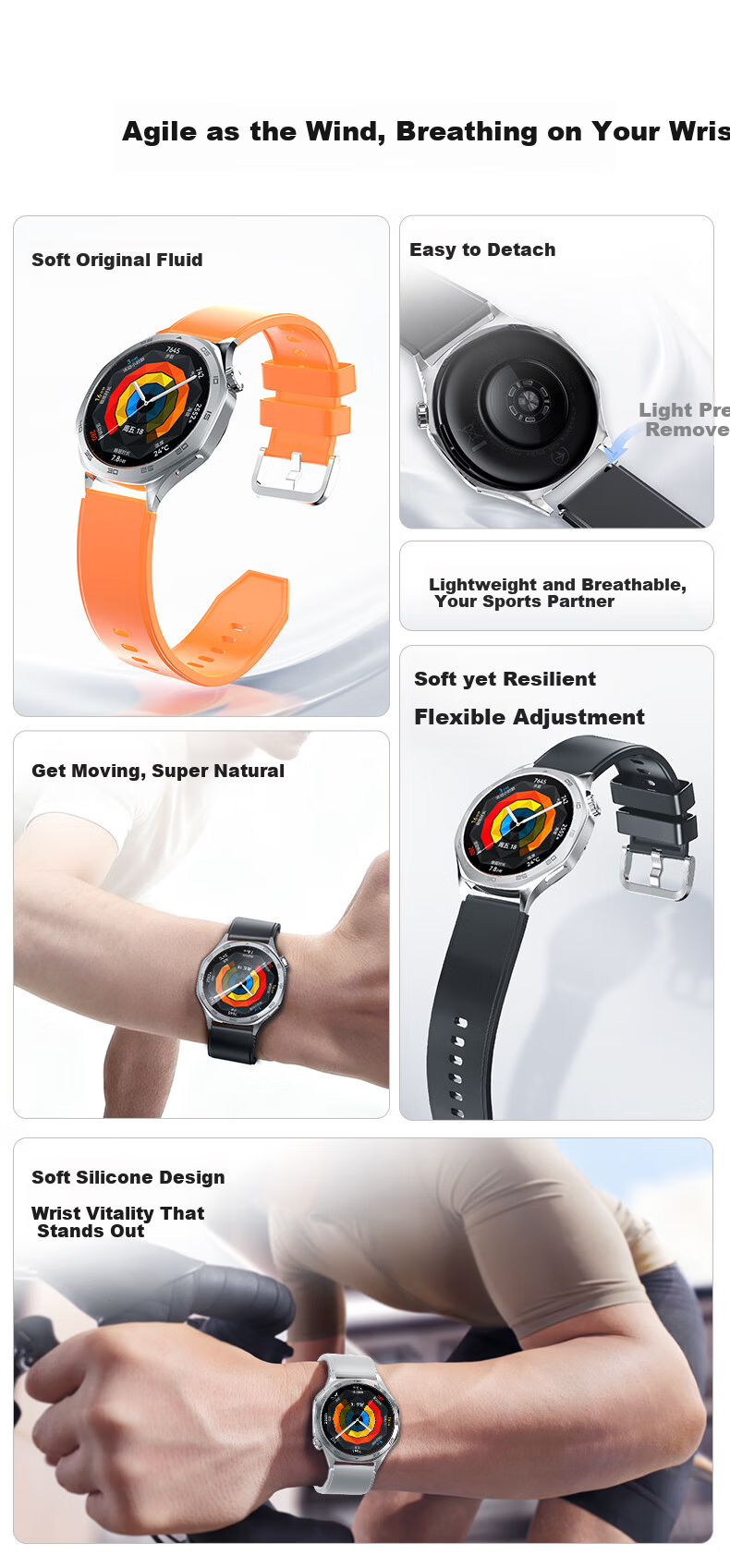 CangHua Silicone Watch Band for Huawei Watch5/Watch4 Pro/Watch3/GT6/GT6 Pro/GT5/GT4/GT3 Pro/GT2 Men's Sports Strap Gray 2