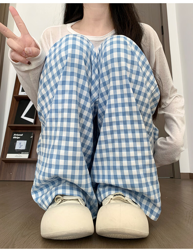 Borui Plaid Casual Pants for Women 2026 New Spring Summer Lightweight Loose Wide-Leg Pants Black XL 21