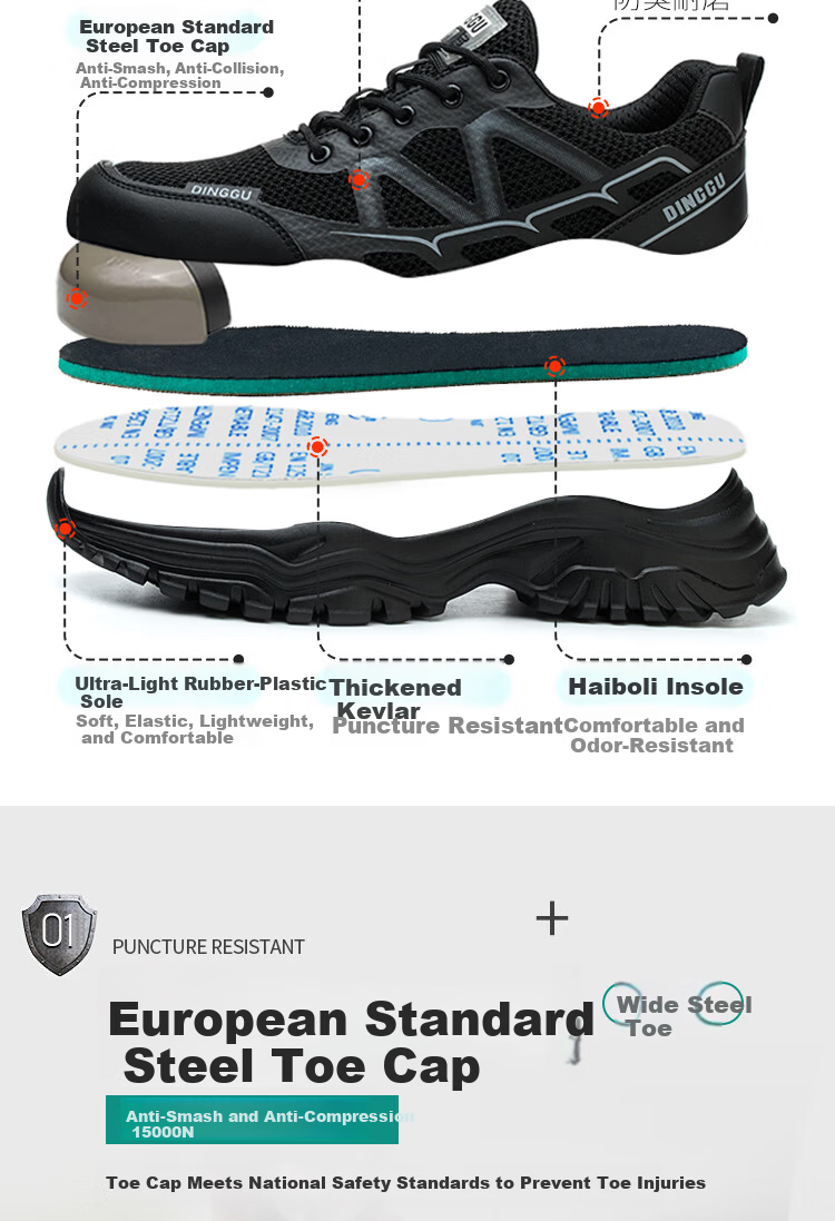 Dinggu Safety Shoes for Men, Anti-Smashing, Puncture-Resistant, Breathable Steel Toe Cap, Lightweight, All-Season, 1078heijuW39 2