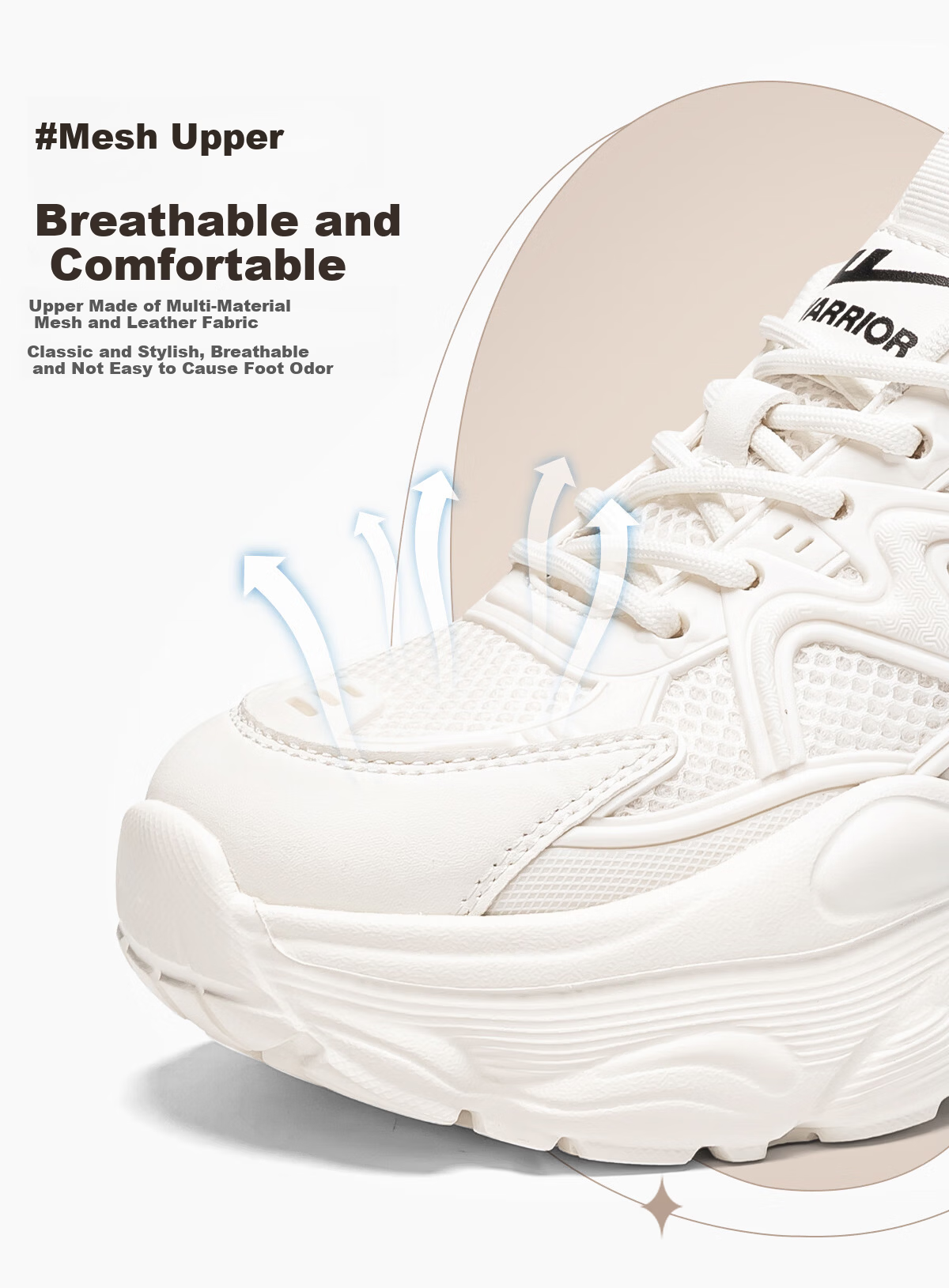 Warrior Women's Dad Sneakers Thick Sole Height Increasing Comfortable Fashionable Casual Breathable Sports Shoes Beige Size 39 12