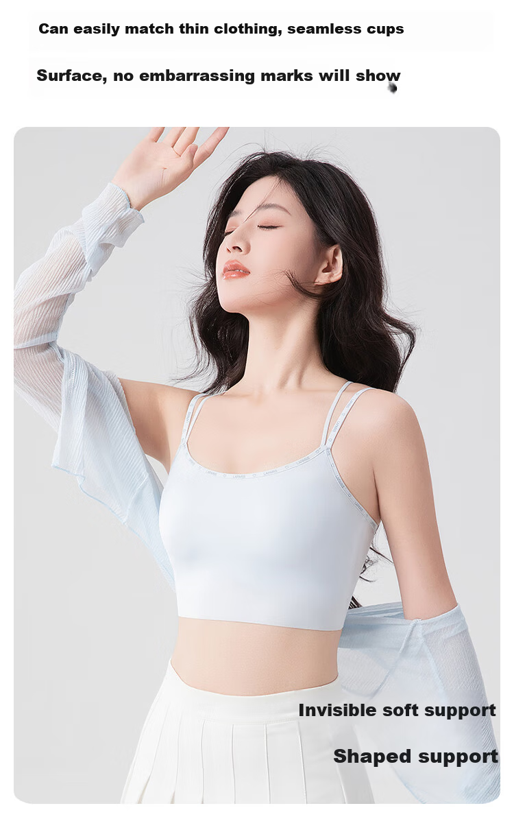 FitonTon Women's Back-Enhancing Anti-Exposure Camisole Vest, Thin Integrated Cup, Side Breast Control, Push-Up Sports Bra 10