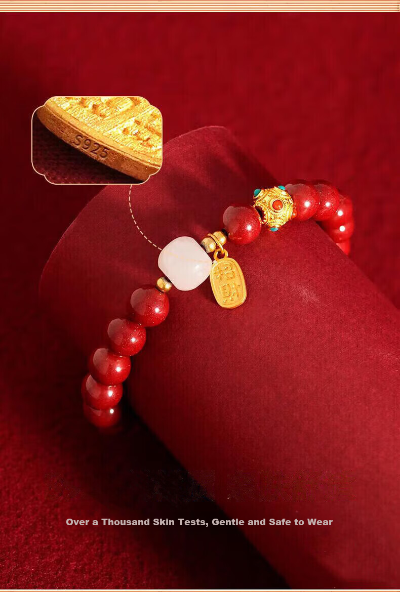 Grace Girl Luxury Bracelet Genuine Cinnabar White Jade Jewelry Practical Anniversary Birthday Gift for Girlfriend Wife 9