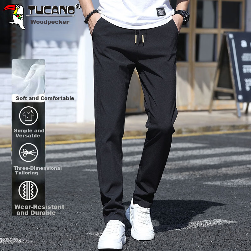 TUCANO Men's Casual Pants Spring Summer Straight-leg Sports Pants Trendy Versatile High-end Trousers Black 29