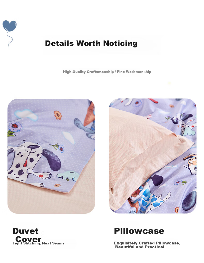 Fuanna Children's Bedding Set 4-Piece 100% Cotton Infant A-Class Full Cotton Sheet and Duvet Cover Dormitory 1.5m Bed 203*229cm 12