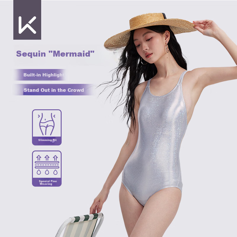 Keep Women's Fashion One-Piece Triangle Swimsuit Purple Python L