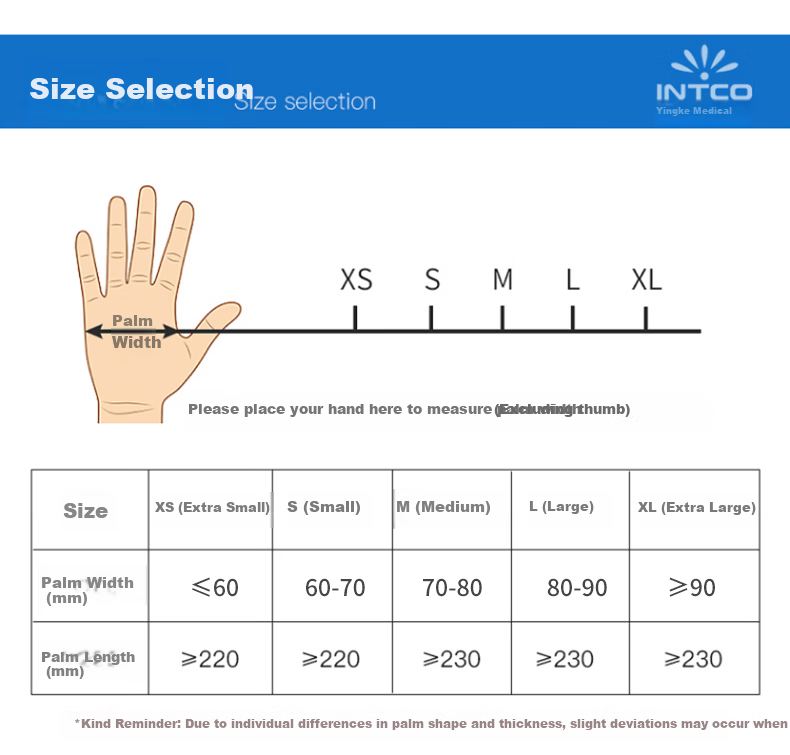INTCO Disposable Nitrile Gloves Wear-Resistant Industrial Labor Protection 100pcs/Box Blue Small Size S 5