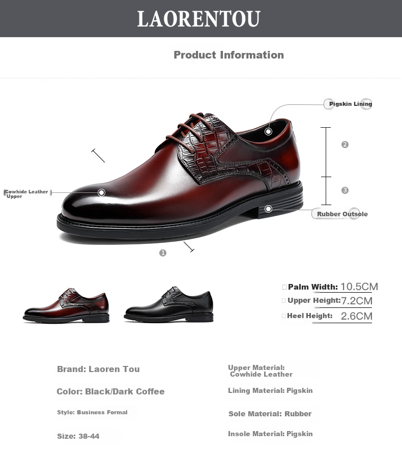 LAORENTOU Men's Leather Business Casual Shoes, Spring Autumn Fashion Comfortable Dress Shoes, Black, Size 38, Model LA12283 4