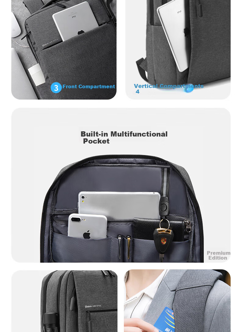 JINSHIWQ Backpack Unisex Laptop Bag Business Notebook Bag 14/15.6/17.3 Inch Large Capacity School Bag for College Students 12