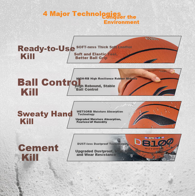 Li-Ning 4BD Basketball D8100 Adult Professional Competition Grade Size 7 Outdoor High-Strength Dustproof Durable Wear-Resistant Ball Size 7 4