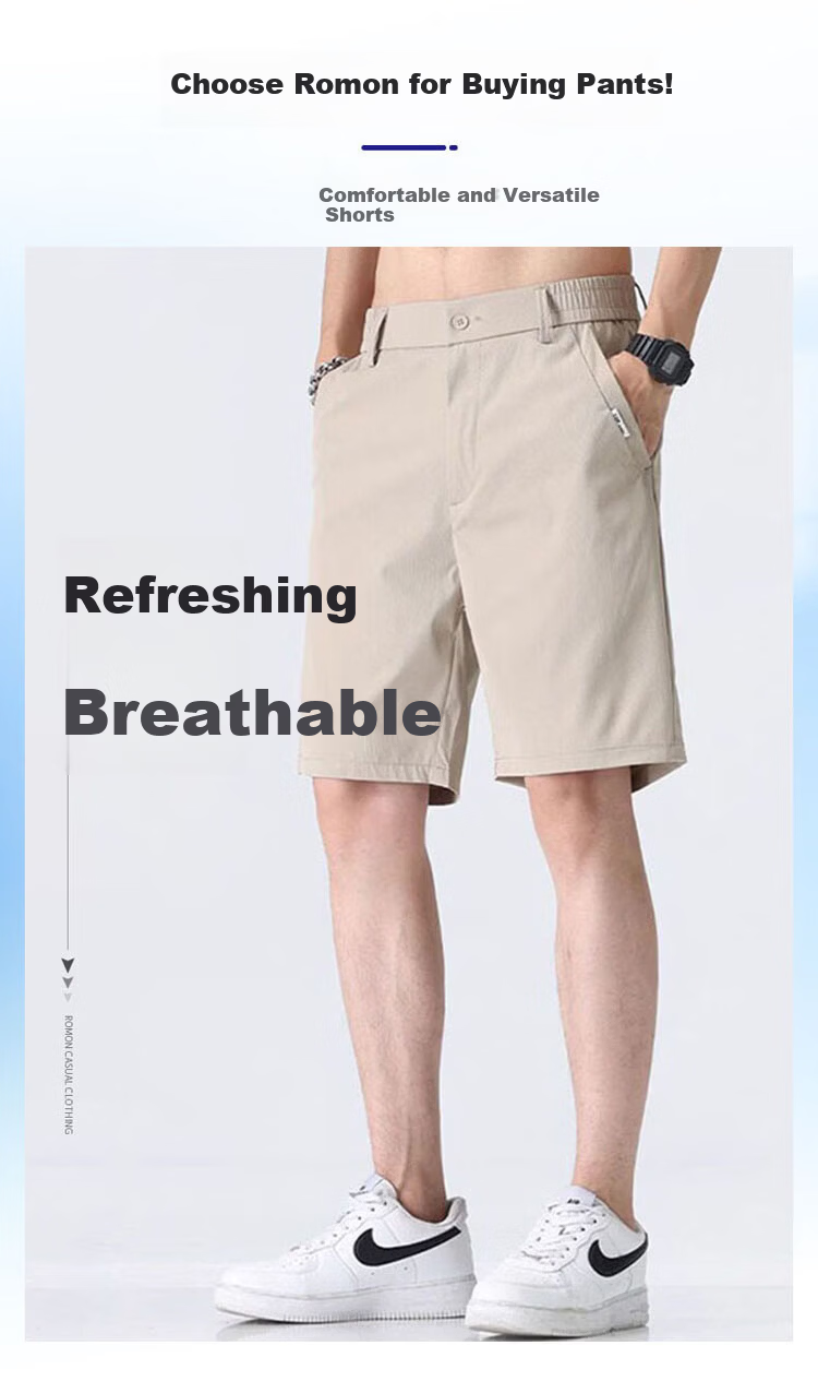 ROMON Men's Summer Thin Business Casual Straight Five-Point Khaki Shorts M 1