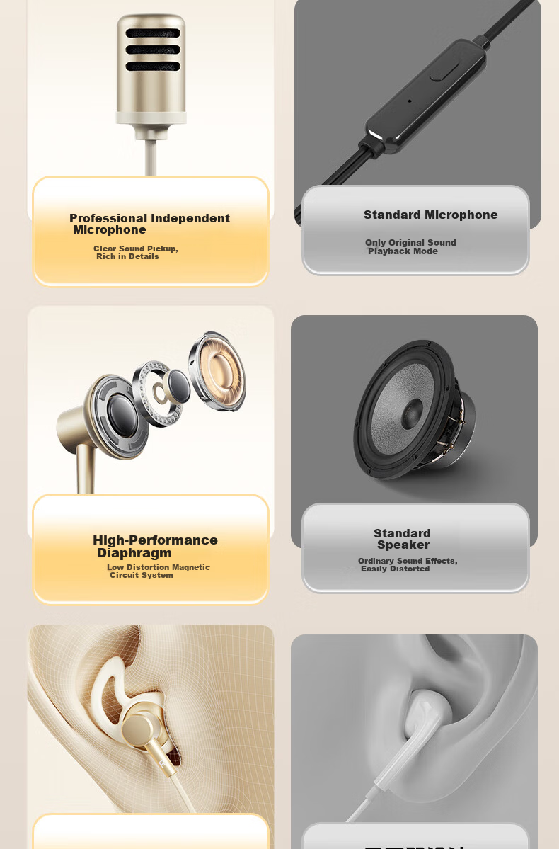 HP Wired Karaoke Headphones with Noise-Cancelling Microphone, Built-in Ear Return, Mobile Phone Wired Control, Recording Live Streaming Singing Sound Card Headset Type-C Milk Tea Color 2