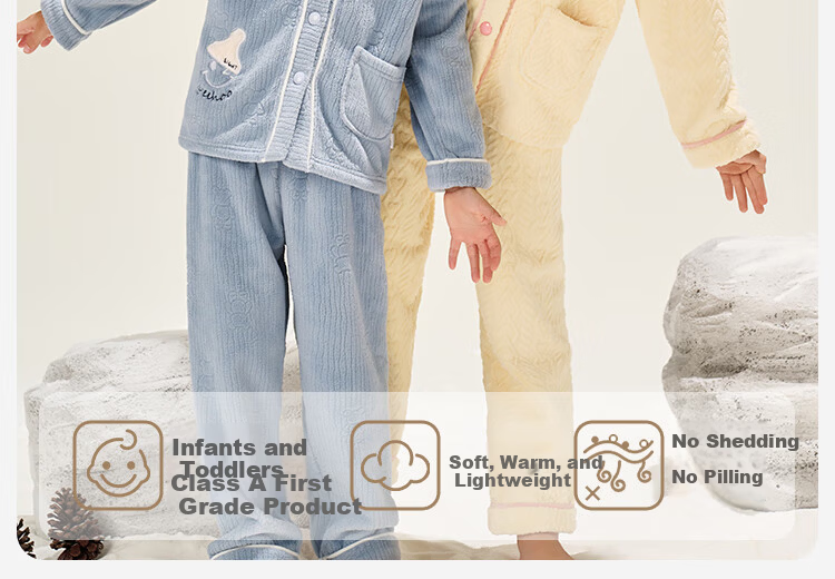 YEEHOO Kids Autumn Winter Fleece Thickened Anti-Static Pajamas Homewear for Older Children Teen Boys and Girls 3