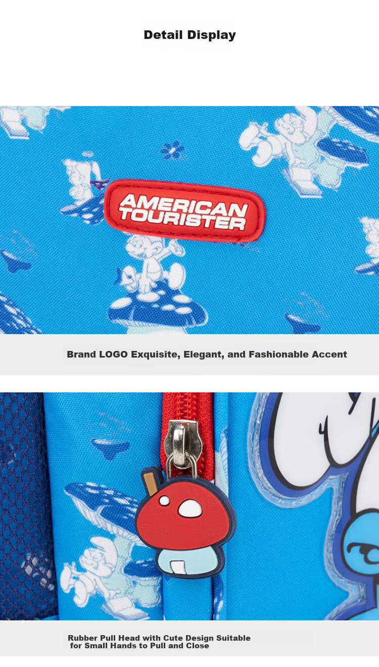 AMERICAN TOURISTER Boys' Safe Backpack Set for Grades 1-4, Children's Antibacterial Lightweight Blue Smurfs UF5 Backpack 12