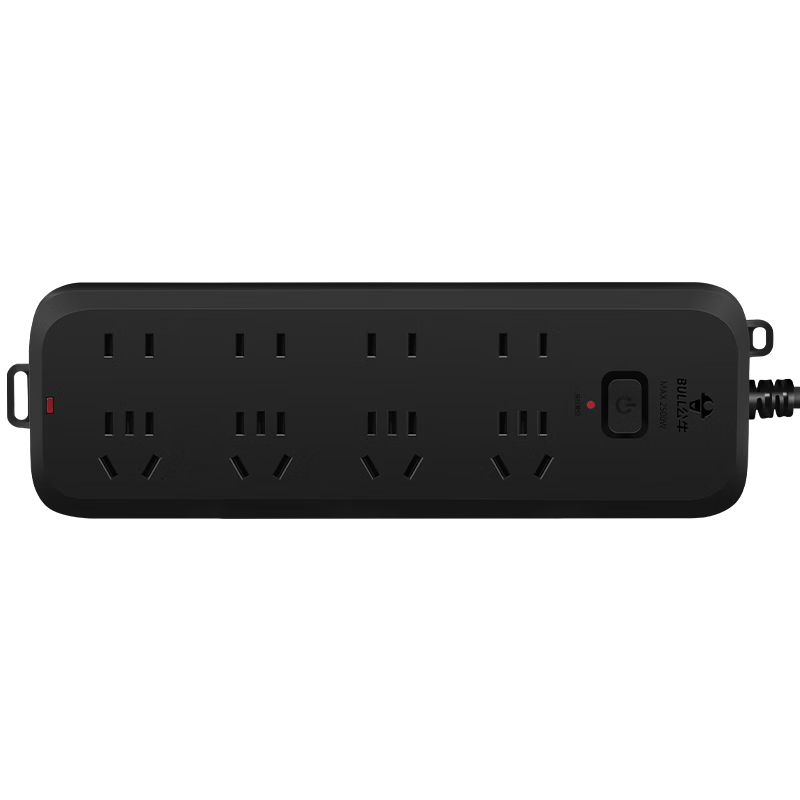 BULL Power Strip / Extension Cord / Surge Protector, Black Matte Finish, 8 Outlets with Master Switch, 1.8 Meters Long, GN-B8440H