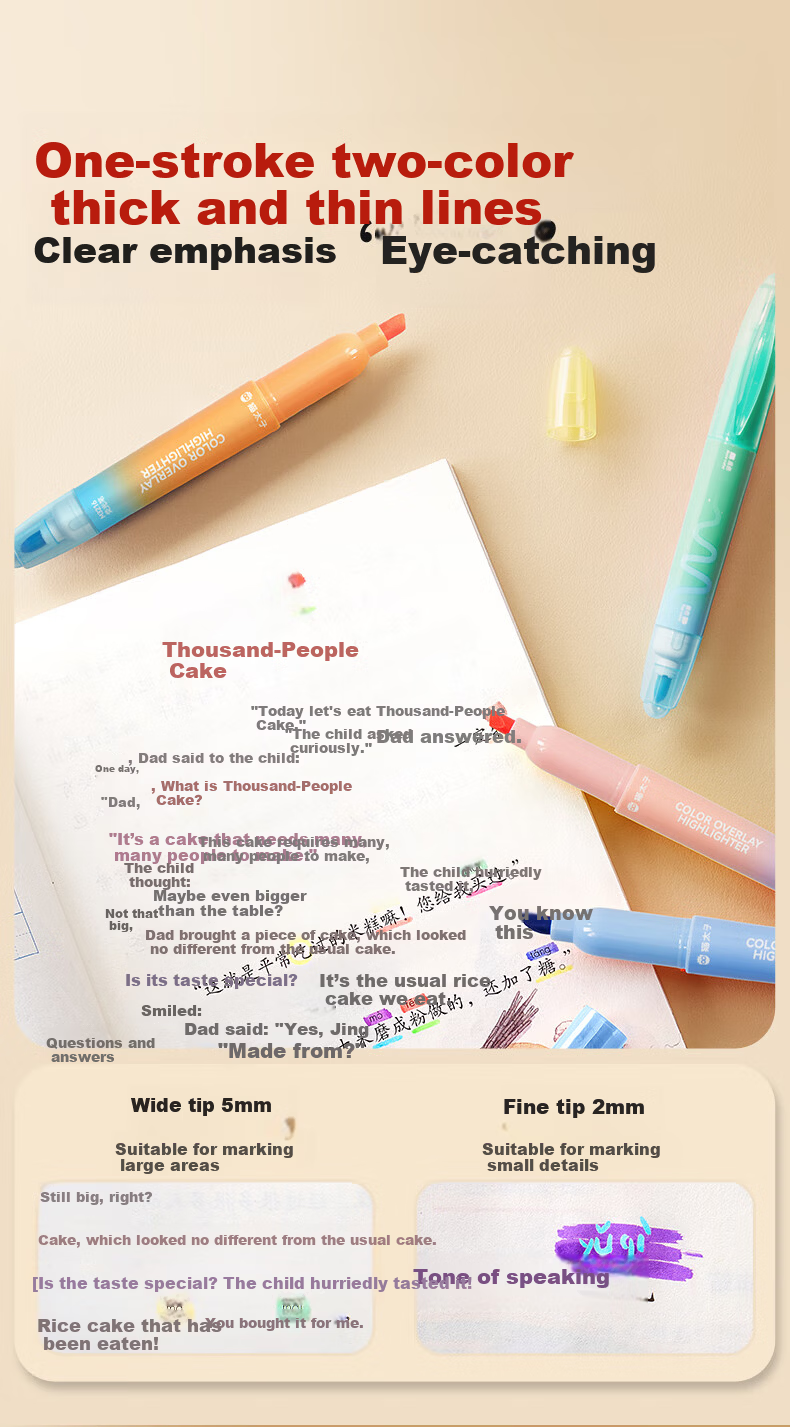 Cat Prince Stackable Color Fluorescent Highlighter Marker Pen Double-Ended Fluorescent Pen for Elementary Students, High-Value Quick-Dry 12-Color Note-Taking Pen for Handwritten Reports 5