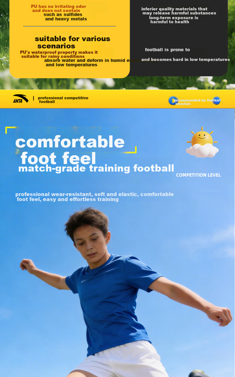ANTA Soccer Ball Size 5 Adult Children Standard Middle School Exam World Cup Professional Youth Primary School PU Size 5 Football 2