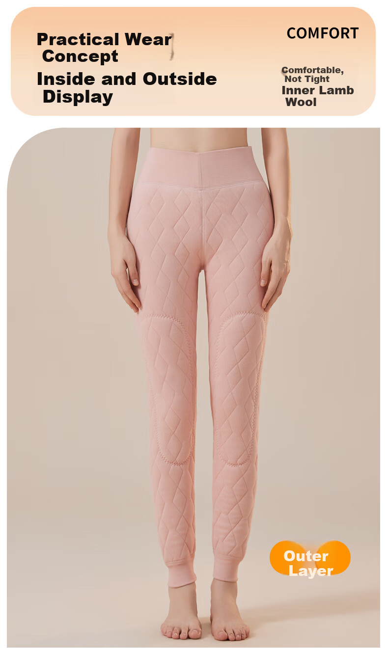 Urban Beauty Women's Thermal Pants Fleece Lined Thickened 100% Wool Filled 500g Extra Thick Cold Resistant Cotton Pants for Middle-aged and Elderly Northeast Style 8