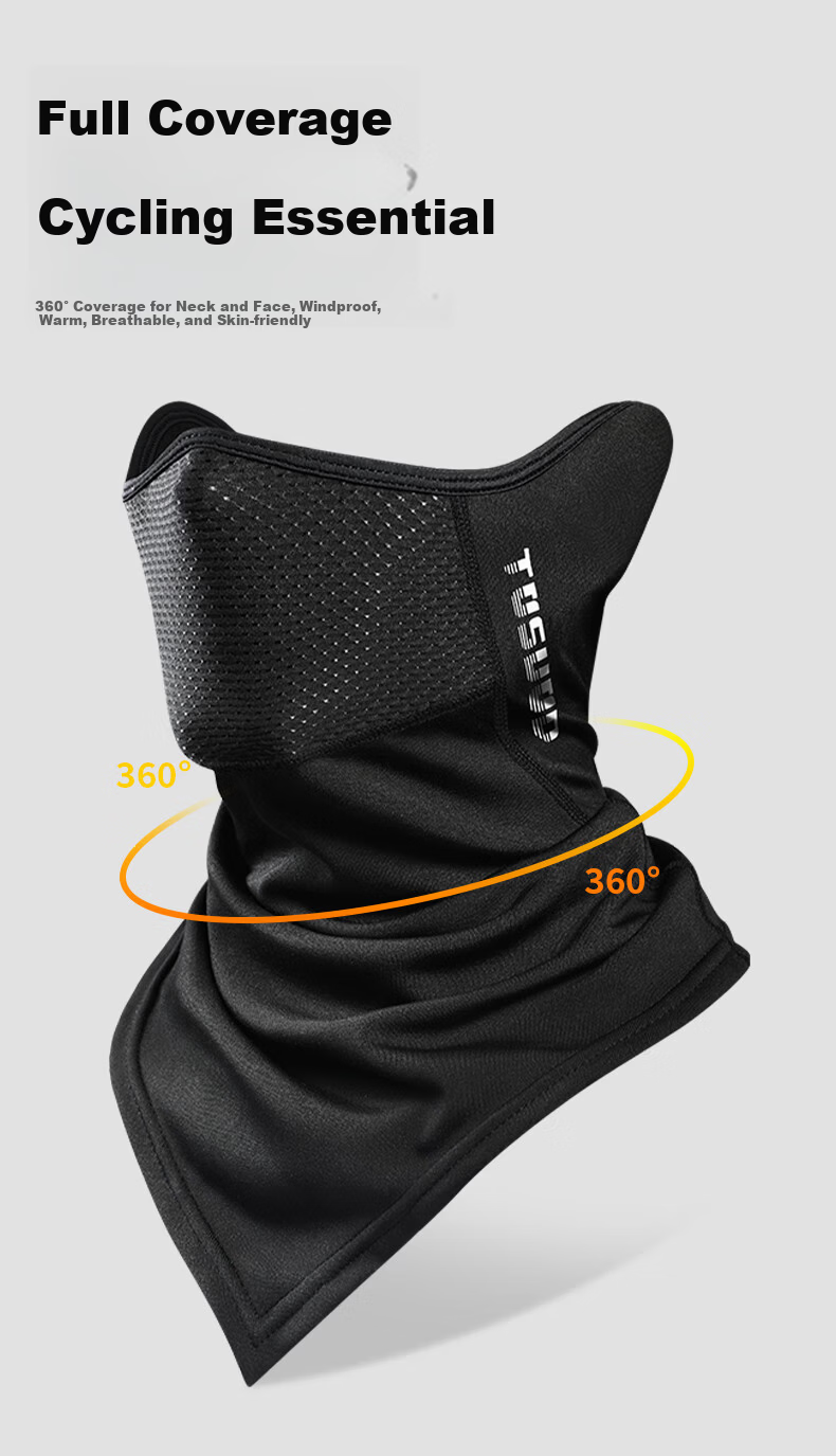 Captain Tas Cycling Face Mask Autumn Winter Warm Windproof Neck Gaiter Outdoor Motorcycle Electric Bike Face Cover Headscarf Black 10