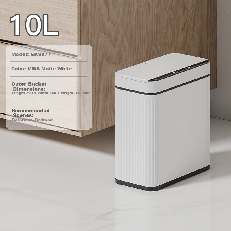 EKO Smart Sensor Trash Can 10L Matte White with Lid Stainless Steel Recommended by Zhang Ruoyun 9677